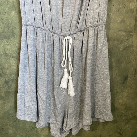 Sun N Moon Grey Red Trim Off Shoulder Romper - Picture 3 of 8